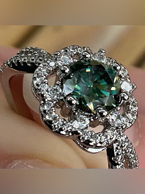 Jewelry - 1 Ct Genuine Green Moissanite Halo Ring NWT | GRA Certified | Size 7 | Stunning